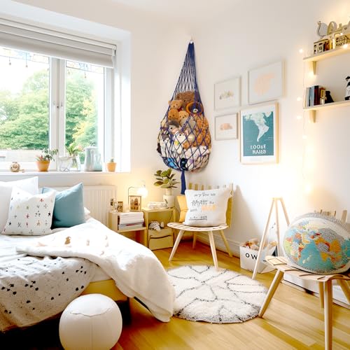 Image of Amdermi Novel Stuffed Animal Hammock Corner Hanging Net for Stuff Aniaml Storage Macrame Toy Display Plush Toy Holder-Perfect for The Tiny Space Walls (blue, XXL)