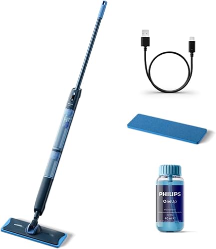 Philips OneUp 5000 Serpillère électrique – 2 sols plus propres², 2 x nettoyage plus rapide, deux réglages d'humidité pour sols durs et délicats, sans fil, avec articulation pivotante à 360° - 2