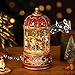 Lewondr スノードーム クリスマススノードーム メリーゴーランド クリスマスツリースノーグローブ LEDライト内蔵 8曲自動ループ クリスマスプレゼント インテリア クリスマス置物飾り サンタさんと雪だるまさんとお子さんがモミの木のメリーゴーランドに乗る レッド
