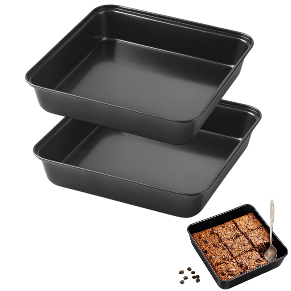 FARYODI Set di 2 teglie quadrate da 22 cm, teglie per brownies con rivestimento antiaderente, teglie quadrate per torte, brownies e lasagne