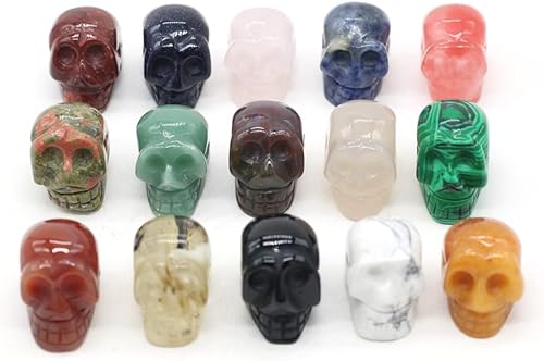 LE SKY 4 dijes de cuentas de piedra natural con cabeza de calavera de cristal curativo, dije de calavera anhelada a mano para hacer joyas, collares,