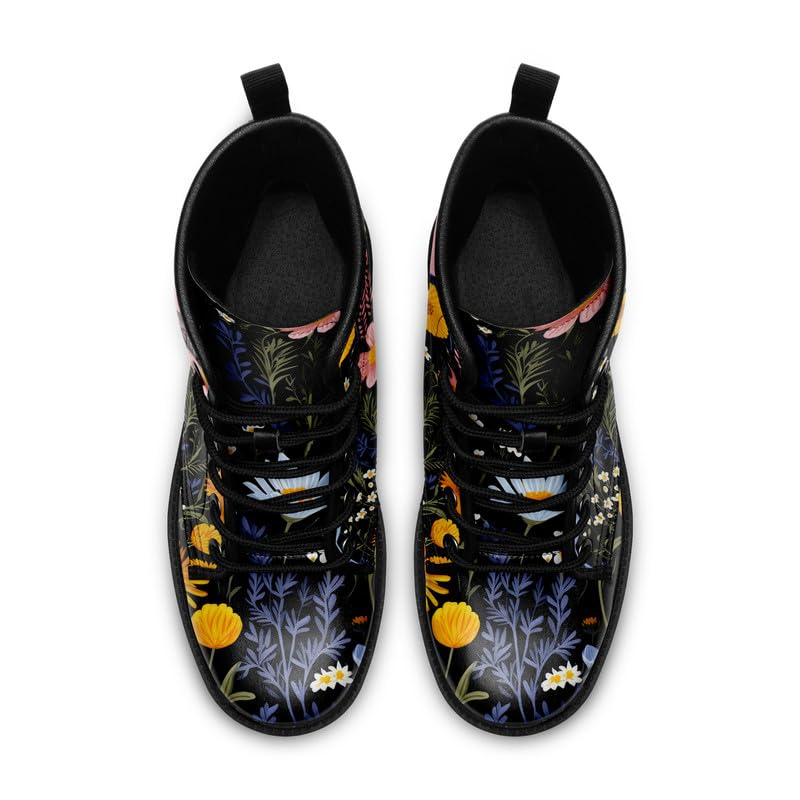 Image of Fashion Ankle Boots For Men Women Floral Mushroom Star Trendy Lace Up Unisex Booties Combat Trendy Street Wear Boots
