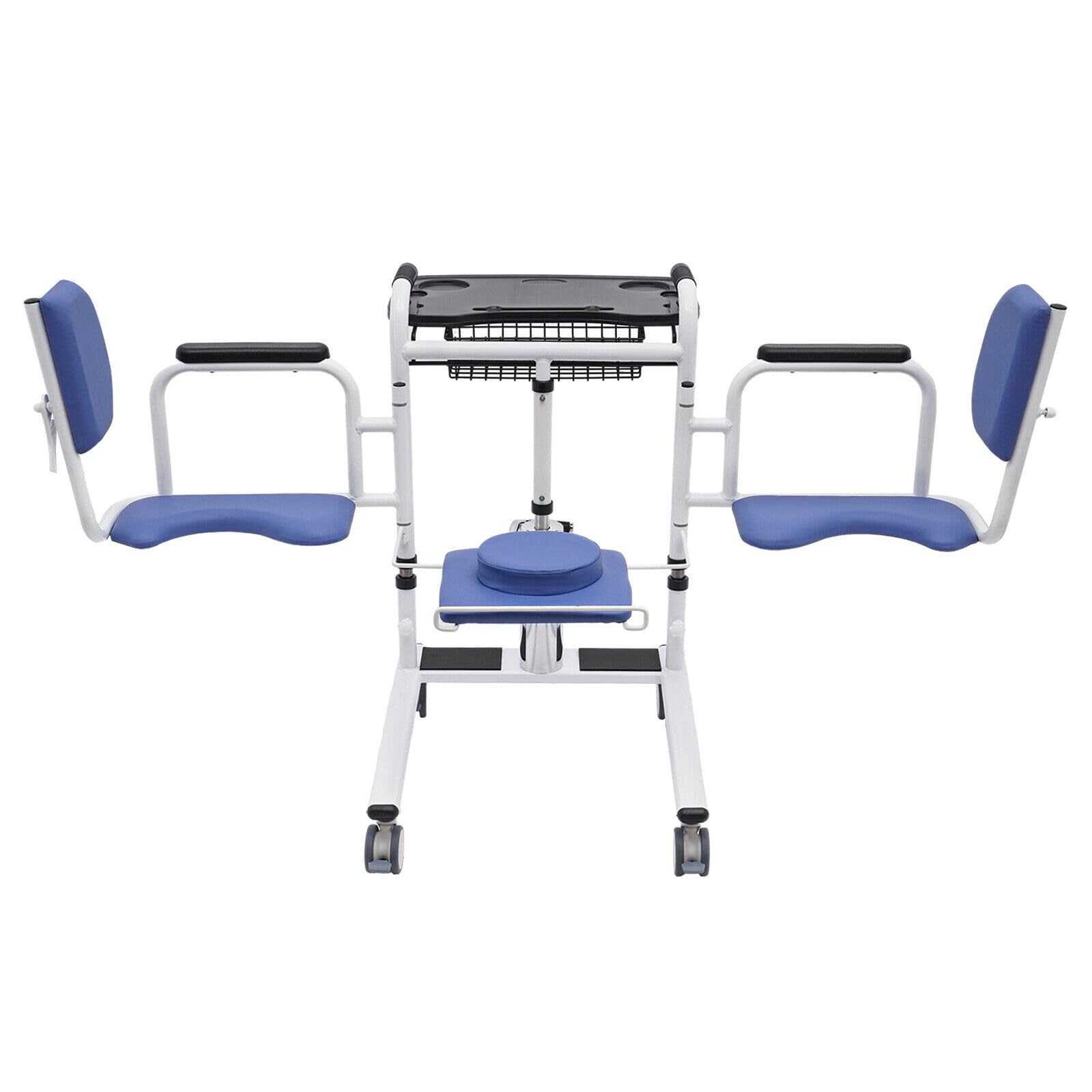 Silla elevadora portátil para personas mayores, ayuda de transferencia, silla de ducha multifuncional con asiento dividido de 180°, capacidad de carga de 150 kg, color azul