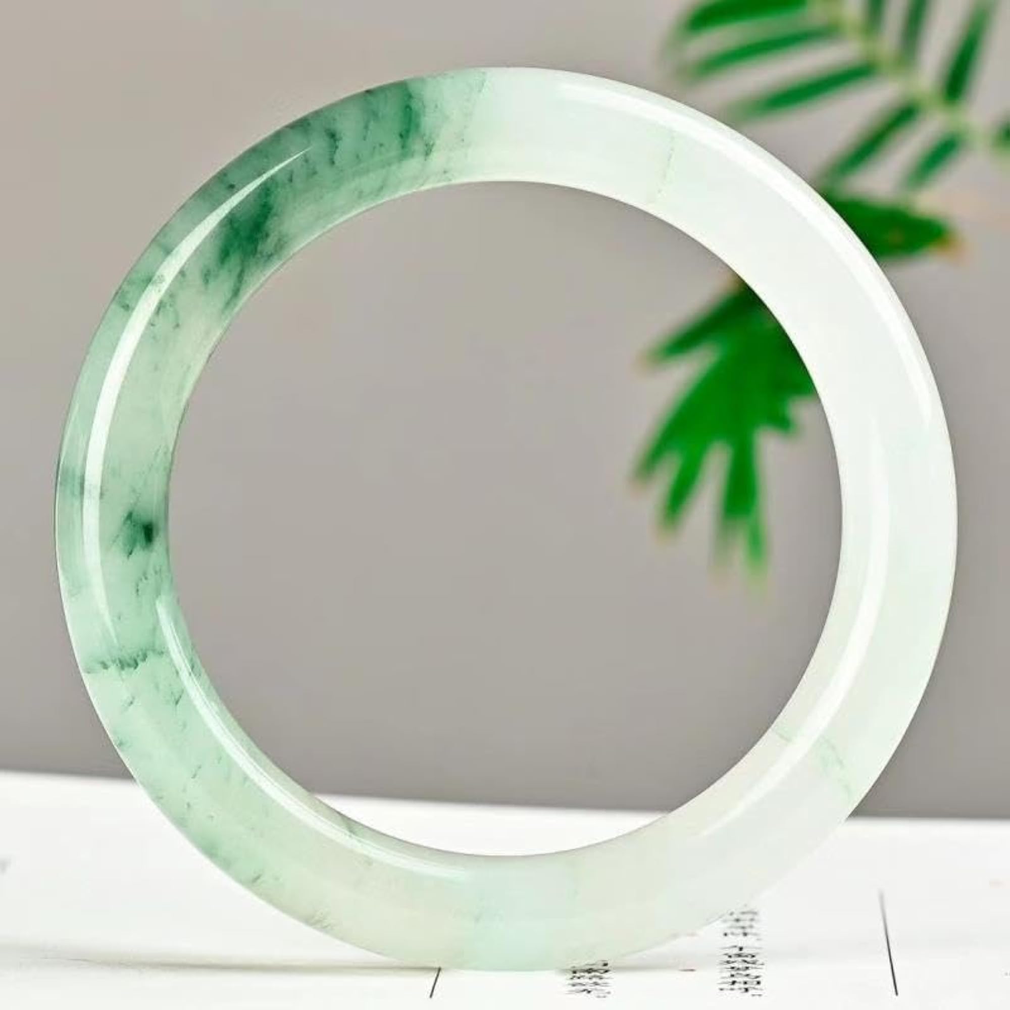 Women's Natural Jade Thin Round Bangle Bracelet