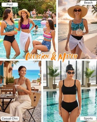Image of Tempt Me Women Sports Bra Swim Crop Tops Only | Scoop neck, Bathing suits top, Removable cups, Adjustable straps