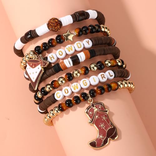 7pcs Cowgirl Beaded Bracelets, Premium Stackable Western Cowgirl Beaded Bracelets with Boot and Headpiece Stylish Jewelry Accessories for Women3