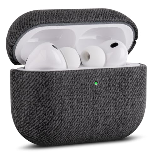Image of Haobobro Handmade Case - for AirPods Pro 3 Case Cover - Selected Skin-Friendly Vegan Leather, Woolen Fabric Cloth Style, Drop Protective Hard Cover for AirPods Pro 3rd Generation Earbuds - Black