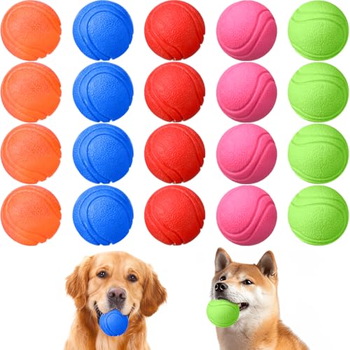 Jenaai 20 Pcs Indestructible Dog Toy Balls for Aggressive Chewers Chew Resistant Solid Rubber Bouncy Ball for Teeth Cleaning,2in/5cm Diameter(Colorful)