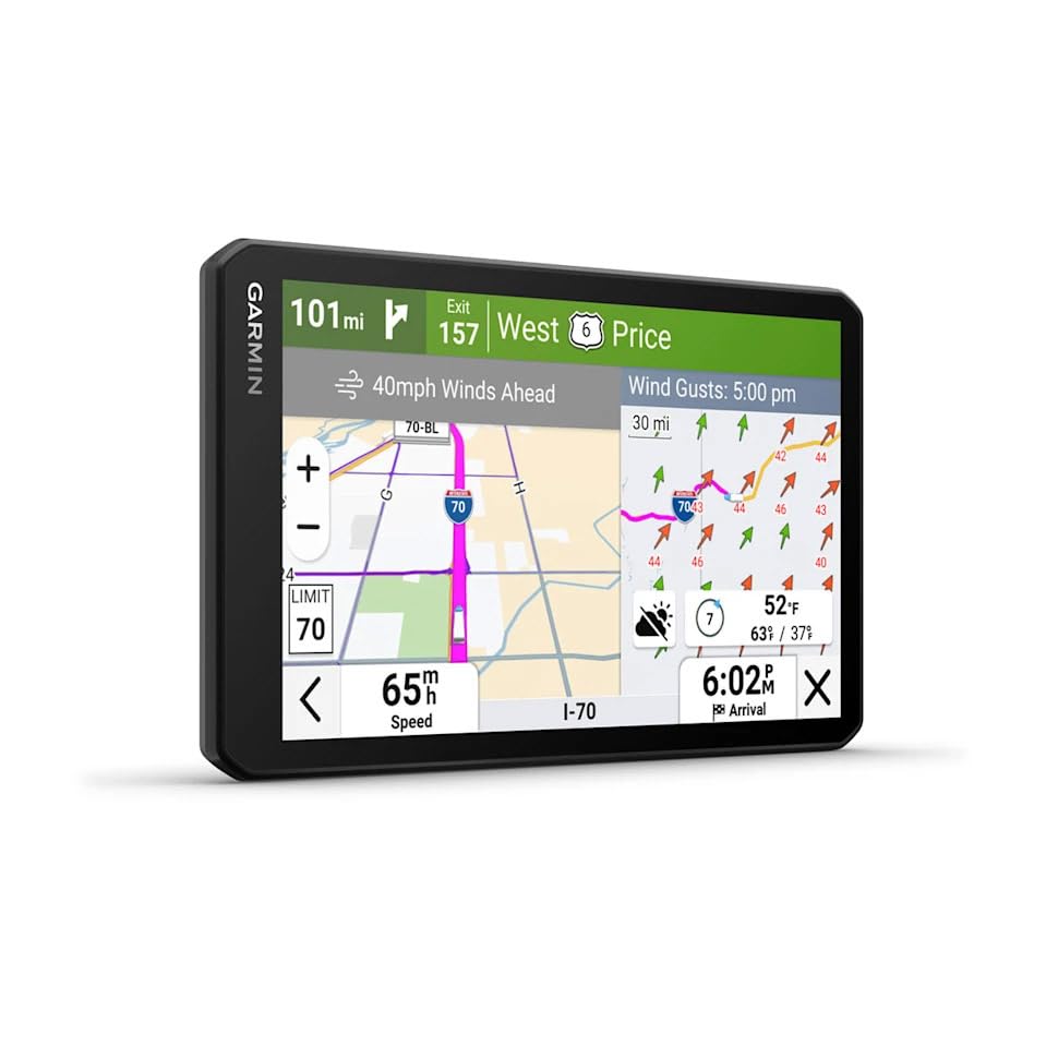 Image of Garmin Dezl Cam OTR725 GPS Truck Navigator with Dash Cam 7 inch Display Touchscreen, Commercial GPS Navigation for Semi-Truck Driver Bundle with 32GB SD Memory Card + LCD Cleaning Kit + More Accessories
