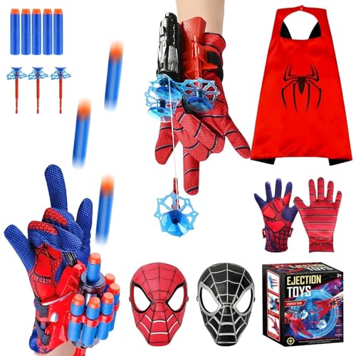 Hero Launcher Role Play Set for Kids Bionic Silk Blaster Toy Includes 2 Launchers 2 Gloves 2 Masks and 1 Cape Fun Action Pretend Play Toys for Boys Girls Ages 3+ Ideal for Christmas Halloween Bir