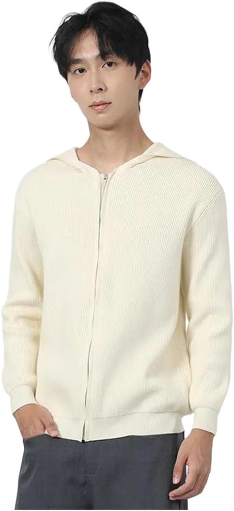 Men's Casual Loose Autumn Winter Hooded Zip Knitted Cardigan Korean Coat