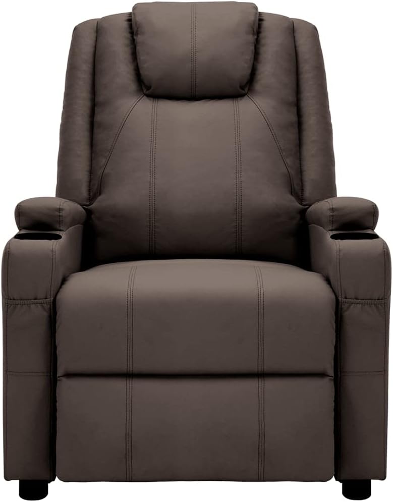 vidaXL Sillón Eléctrico Reclinable Ajustable Reposapiés Silla Asiento Salón Oficina Mueble Elevable Ergonómico de Cuero Sintético Marrón