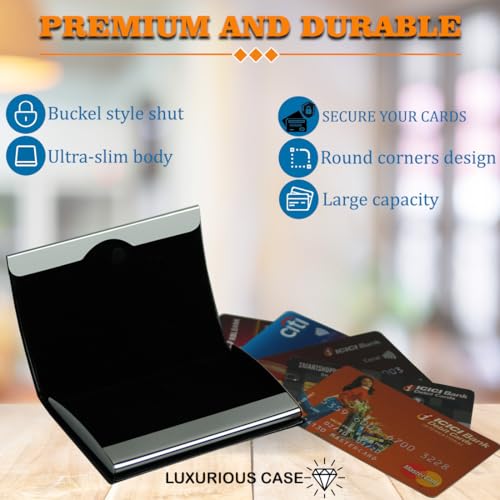 Image of Mini2buy Customized Unisex Vertical Card Holder Name Engraved for Credit|Debit|ATM|Business Visiting RFID Blocking Stainless Steel (1 x 10 x 6 cm) Personal Corporate Gift (CD-Black)