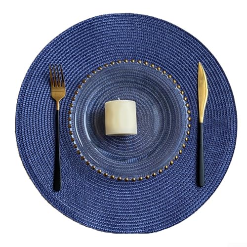 Bulevisiter Juego de 6 manteles individuales redondos, redondos para manteles individuales trenzados, lavables y resistentes al calor, para mesa de comedor, hogar, restaurante (azul marino)