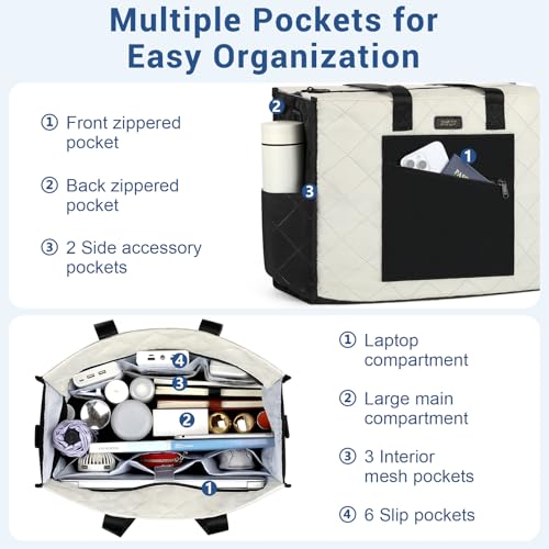 IBFUN Utility Tote Bag with 14/24 Pockets Zip Top Teacher Tote Bag for Teacher/Work Women4