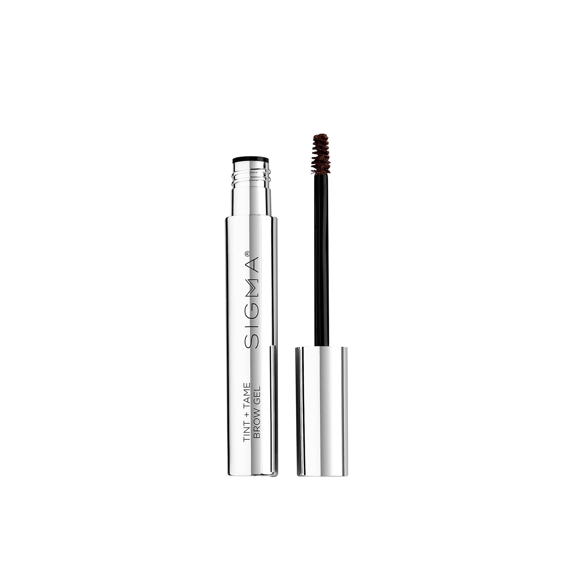 Sigma Beauty Dark Brown Tint + Tame Brow Gel with Built-in brush, Hold & shape Eyebrows, Water-Proof, Hydrating Vegan formula, Non-sticky Long wear Makeup.