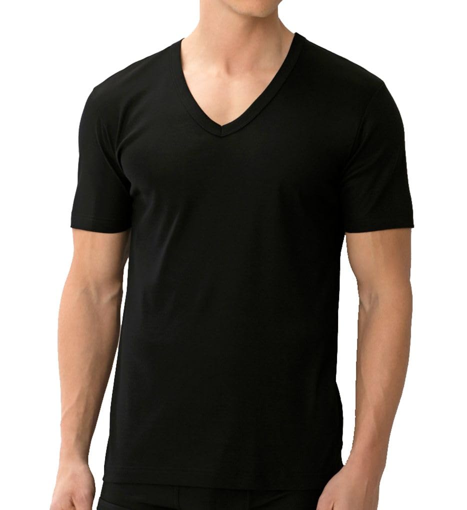 Zimmerli T-Shirt Short Sleeve v-Neck Business Class Black M
