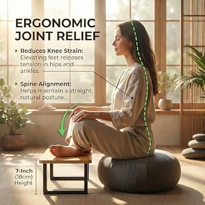 Bamboo Meditation Footrest & Seiza Kneeling Aid 7 Yoga Support Platform for Leg Relief & Deep Stretching Ergonomic Zen Prop