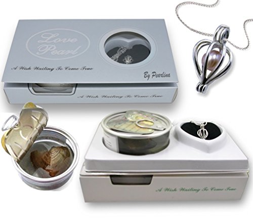 Pearlina Cultured Pearl in Oyster Necklace Set Silver-tone Heart Cage Locket w/Stainless Steel Chain,18"3