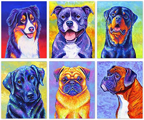 Watercolor Dog Wall Art Prints, Funny Dog Canvas Wall Art, Cute Rottweiler Labrador Pug Art Posters, Cute Puppy Art Painting For Pet Lovers Kid Bedroom Pet Room Decor, Set Of 6 (8"X10" Unframed) #TOP27