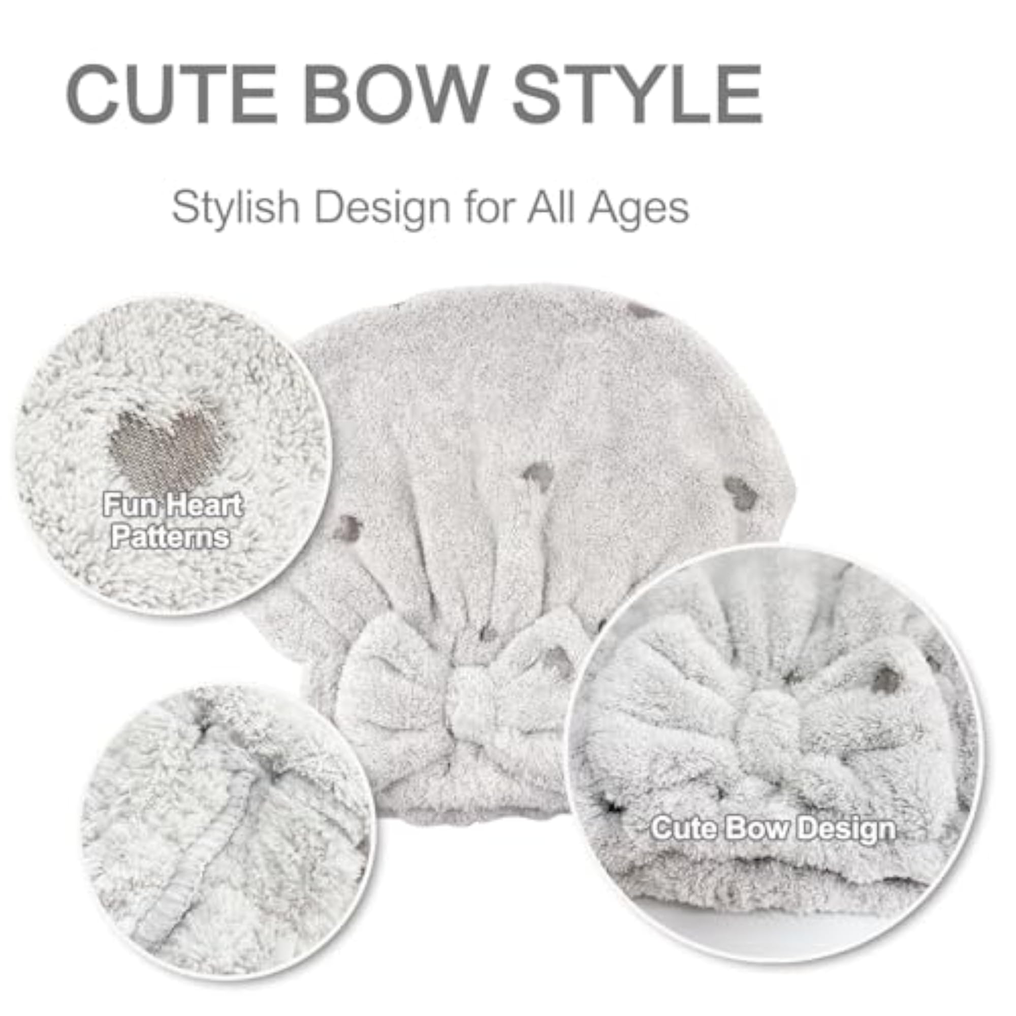 3 Pack Microfiber Hair Towels with Bow Design