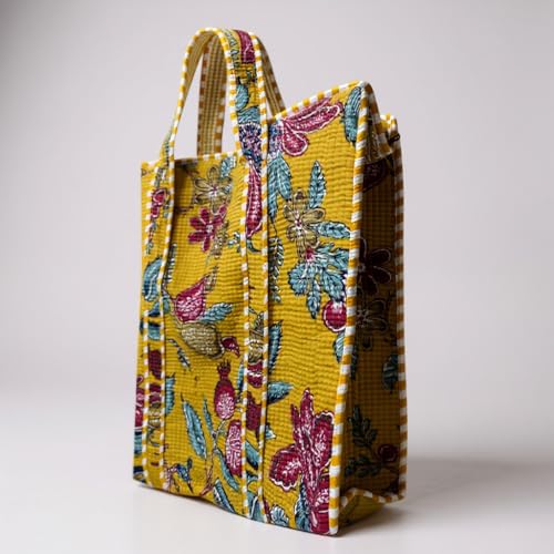Bolso tote de algodón acolchado con estampado tropical miniatura 5