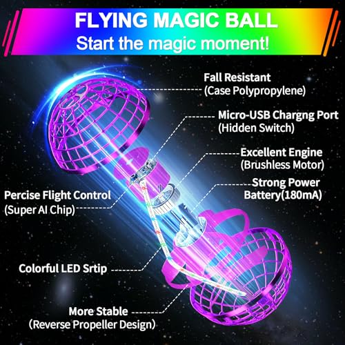 Image of Flying Orb Ball Toy,2026 Upgraded Parachute LED,Magic Hand Controlled Mini Gravity Ball,Cosmic Globe Boomerang,Cool Christmas Birthday Gift for 6 7 8 9 10+ Year Old Girls-Bright Purple
