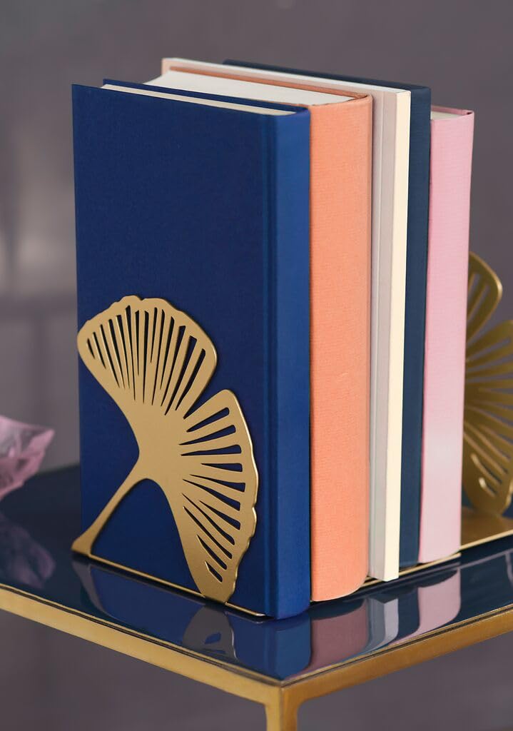 Moses. libri_x Gingko Set de Soportes para Libros 2 Piezas, Metal Dorado, Corte de Calado