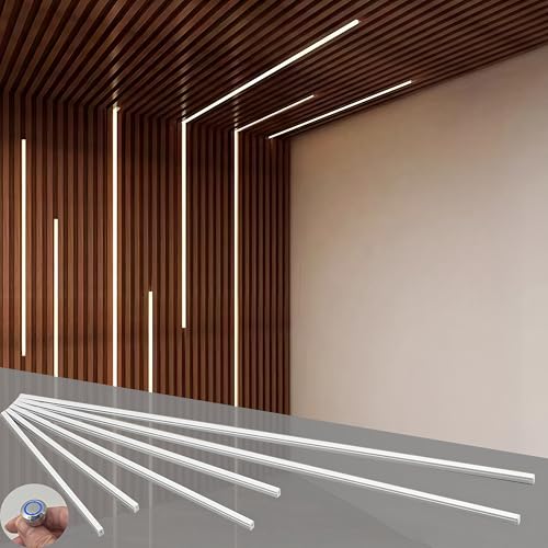 6-Lights LED Recessed Lighting Wall Panel Lights Self-Adhesive Wood Slat Wall Panel Strip Light 4000K Touchable Switch Dimmable LED Aluminum Channel lamp Under Cabinet Light(39in+31.5in+23.6in)