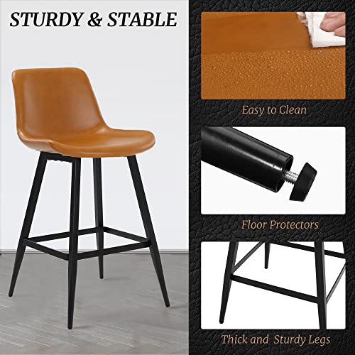 Cozyman Armless Bar Stools,26"，Upholstered Bar Stool With Back Set Of 4,Faux Leather Performance Material In Whiskey Brown, Dining Room Chairs With Metal Legs, Suitable For Home, Bistro Coffee Shop #TOP4