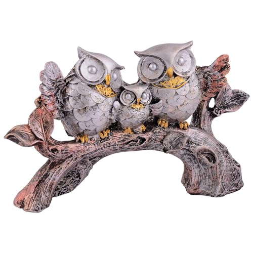 Image of Owl Family Sitting on Tree Decorative Bird Showpieces Statue for Home Decor Living Room Bedroom Wall Shelf Table Top Garden Decoration Items -1