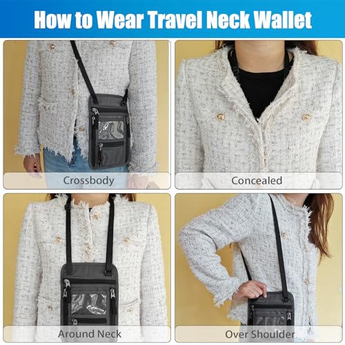 Image of Travel Pouch Passport Wallet- ID Card Wallet with RFID Blocking And Keep Your Belongings Secure-Travel Wallet - Neck Pouch Wallet for Men and Women (Grey)