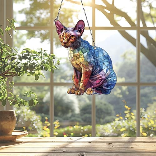 Image of Sphynx Acrylic Window Hanging Ornament Gift for Lovers Christmas Decor