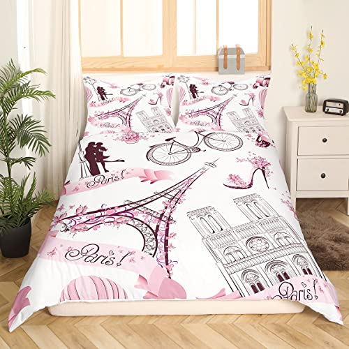 Parure de lit Tour Eiffel grand lit en microfibre supérieure durable rose - 3