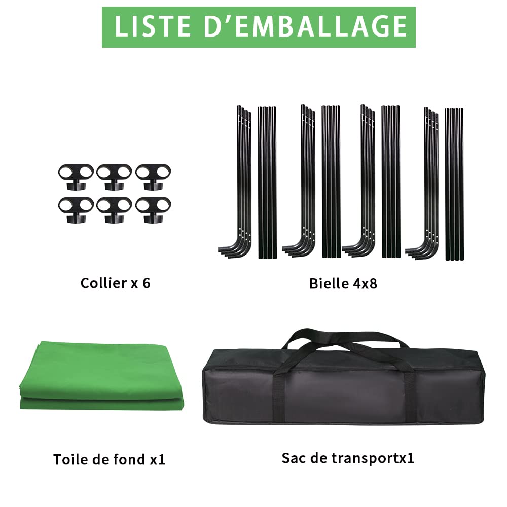 Écran Vert 2,4 m x 4 m (7.87’ x 13.12’) Grand Incrustation Portable Toile de Fond Système de Support de Photographie pour Tournage Vidéo de Studio, en Direct, Soirée, Scène