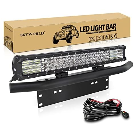 SKYWORLD LED Light Bar, 23" 570W Spot Flood Combo Beam Work Driving Lamp with License Plate Mounting Bracket Holder 12V Wiring Harness Kit for Auto Truck Car ATV SUV 4X4 Offroad Cover