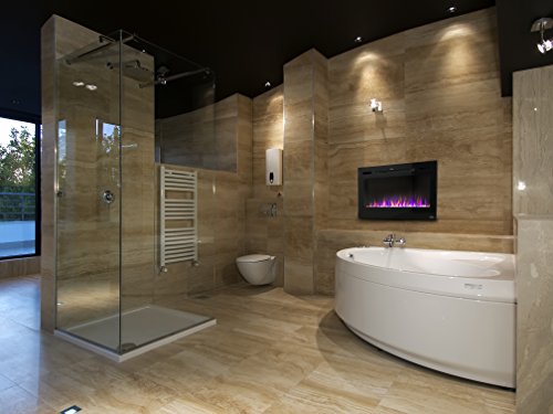 Touchstone 80014 - The Sideline Electric Fireplace - 36 Inch Wide - In Wall Recessed - 5 Flame Settings - Realistic 3 Color Flame - 1500/750 Watt Heater - (Black) - Log & Crystal Hearth Options #TOP7