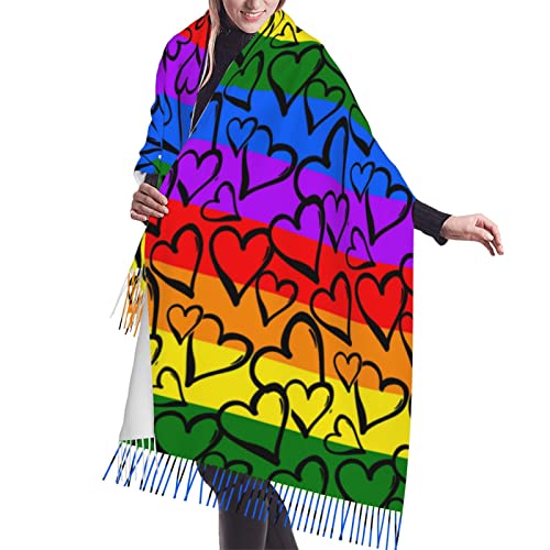 Écharpe douce et chaude Gay Pride à motif arc-en-ciel noir