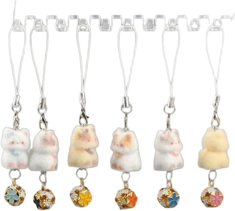 Trendy Flocking Cats Keychain for Students and Commuters Portable Flocking Phone Strap Sturdy Designs image 4