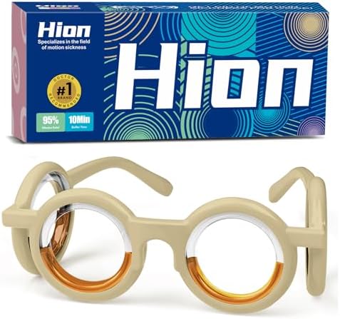 Hion Motion Sickness Glasses,Relieve Carsickness Airsickness Seasickness,Ultra-Light Portable Nausea Vertigo Glasses, No Lens Liquid for Adults or Kids(Cream)