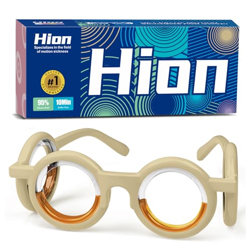 Hion Motion Sickness Glasses, Car Sickness Glasses,Relieve Carsickness Airsickness Seasickness Glasses,Anti Nausea Vertigo Glasses, No Lens Liquid Glasses for Adults or Kids(A-Cream-UK-1)