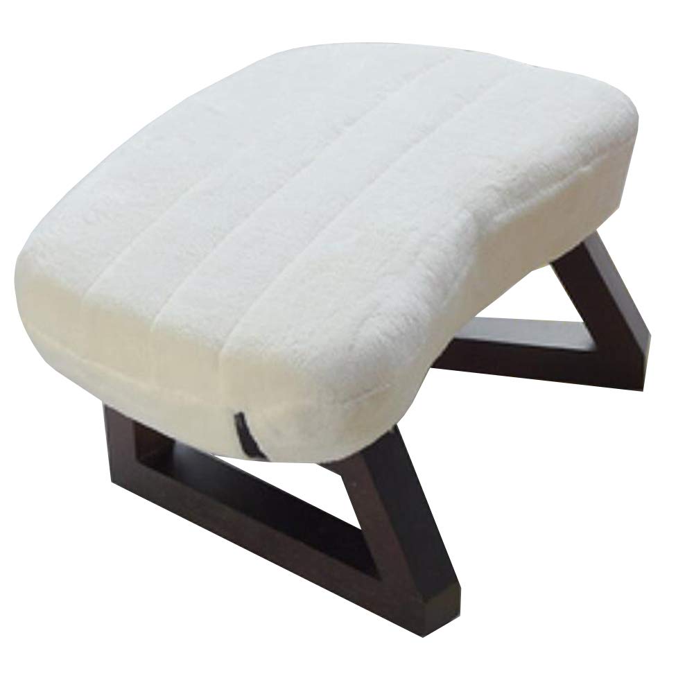 Soft Polyester Footstool Upholstered Pouffe Stool Change Shoe Footrest Wooden Legs For Living Room Bedroom (45x25x20cm)(Color:white)