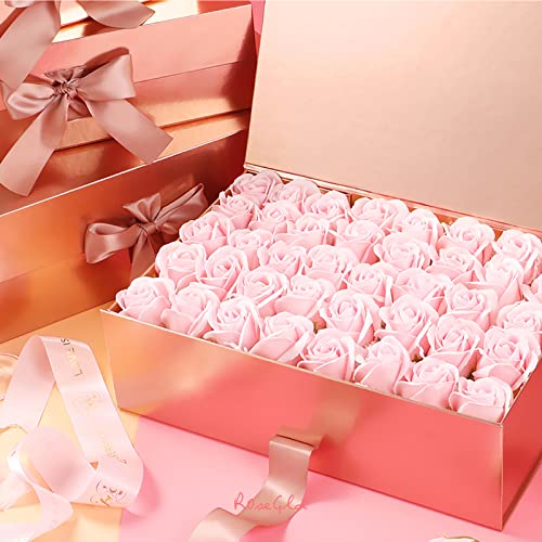 Rosegld 5 Large Gift Boxes With Ribbon 13.5X9X4.1 Inches, Collapsible Gift Boxes With Lids, Bridesmaid Proposal Boxes, Magnetic Gift Boxes For Presents (Glossy Rose Gold) #TOP1