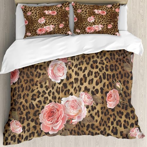 Parure de lit microfibres fleur de léopard rose 200x228cm anti-plis et douce - 4