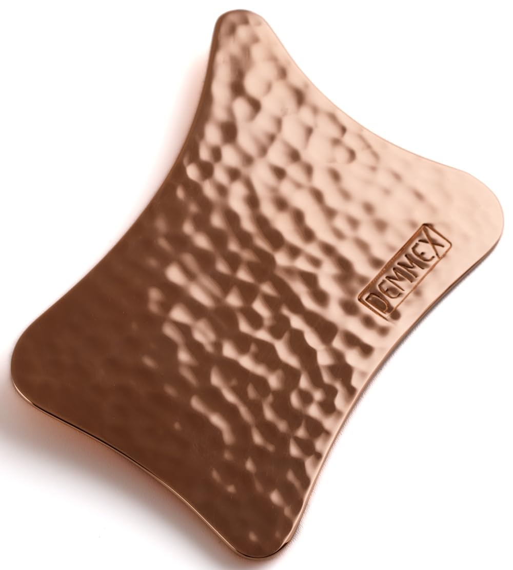 DEMMEX Pure Copper Face Massager, Gua Sha Facial Massage Tool, Dead Skin Scraper, 2mm Thick 100% Pure Uncoated Copper, Improve Blood Flow for Dark Circles, Remove Dead Skin, Handmade (Hammered)