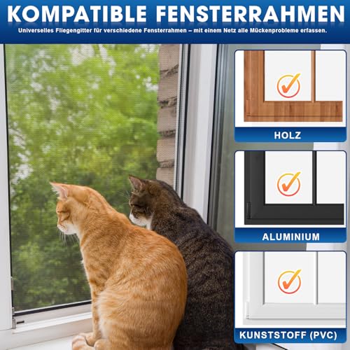 YANGTE Fliegengitter für Fenster (130x150 cm | Schwarz 2er-Pack) Insektenschutz Fenster mit stärkerem Klebstoff Klettverschluss, Fliegengitter & Mückennetz für Fenster ohne Bohren