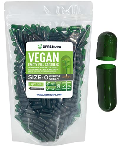 Image of XPRS Nutra Size 0 Empty Capsules - 500 Count Empty Vegan Capsules - Vegetarian Pills - DIY Vegetable Capsule Filling - Veggie Pill Caps for Do-It-Yourself Supplements (Forest Green)