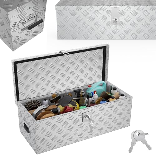 YRHome 60L Aluminium WerkzeugkisteAlubox Aluminiumkiste Transportbox Deichselbox Für PKW Anhänger Mit Verriegelungssystem Sicherheitsgriffe 2...