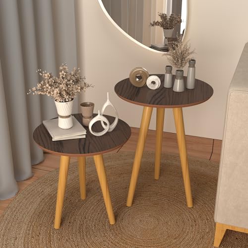 Duas Mesinhas Mesa Lateral Retro Pés Palito Para Escritório sala Quarto (Freijó Freijó)