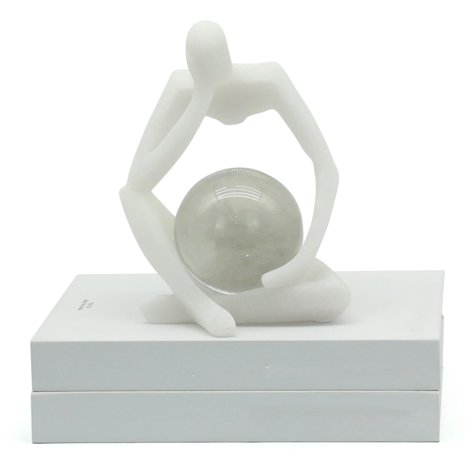 YUZDNM Resin Thinker Statue - Holding Crystal Ball Sculpture, Modern Abstract Collectible Figurine for Home Office Bookshelf Decor(White)
